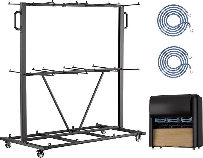 Folding Chair Rack, Heavy-Duty Chair Cart for 84 Chairs or 12 Tables of 800 LBS Capability, Contain Weatherproof Cover 2 Elastic Cords