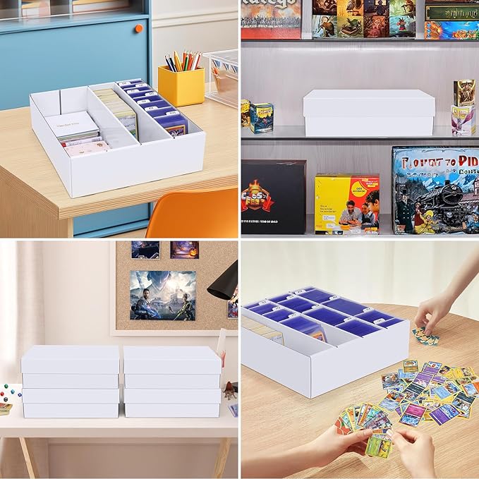 Trading Card Storage Box, 4 Pack 3200 Count Cardboard Storage Box with Divider for Sports, Tcg, Mtg Cards
