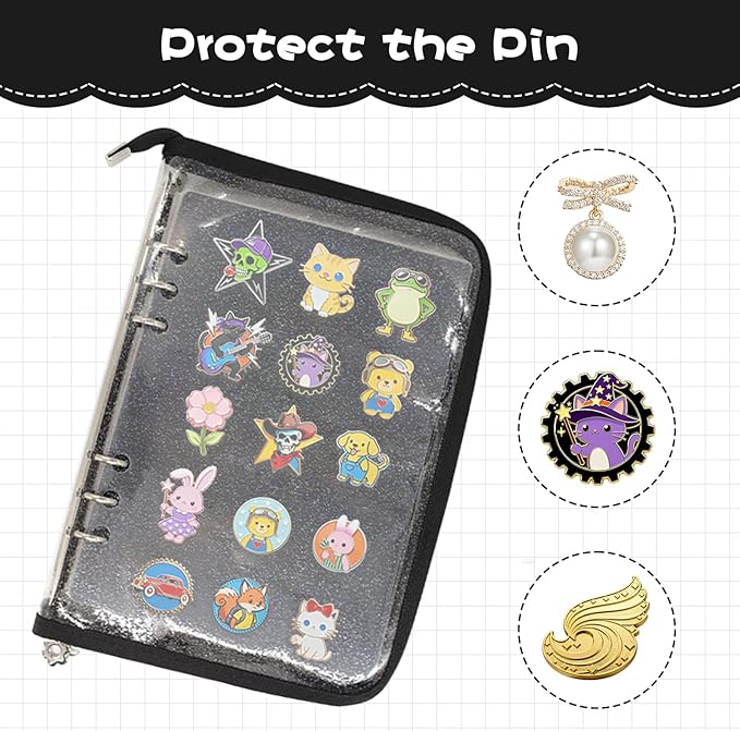 Enamel Pin Display Book - Portable 6 Pages A5 Enamel Pin Collection Holder Trading Book for Storing Pins Brooches Patches, Pin Storage Organizer for Travel Collectors (Black)