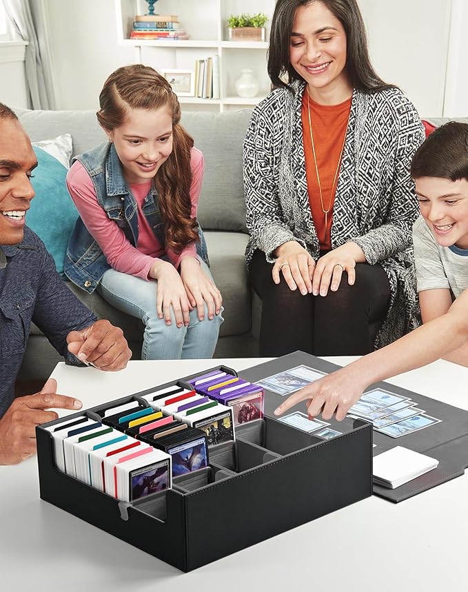 ZLCA Card Storage Box for MTG PTCG, Commander Deck Box Holds 3200+ Cards, Trading Card Storage Case with 4 Stoppers, Card Organizer for TCG Sport Cards(Black)