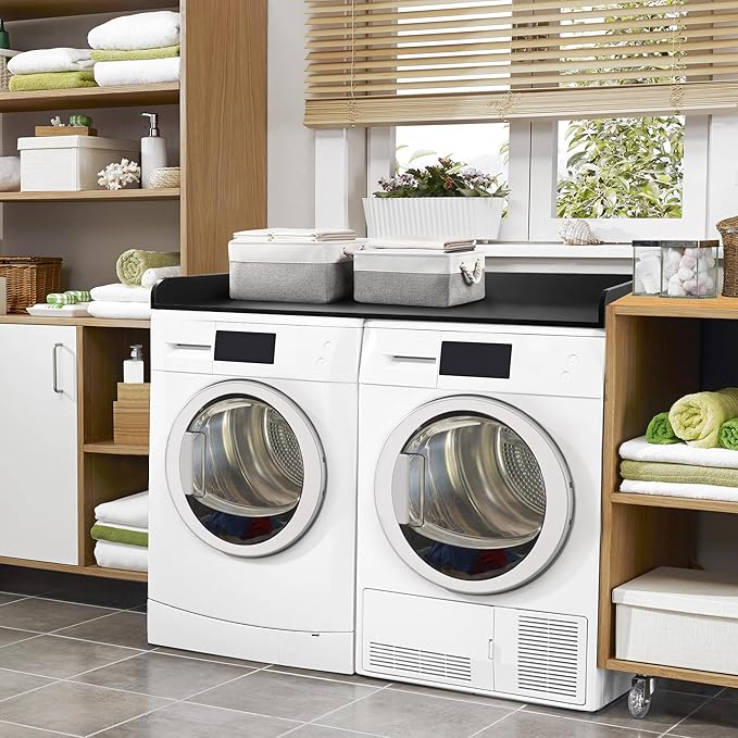 Washer Dryer Countertop with 2 Pack Storage Baskets, Wood Washer and Dryer Countertop with Non-Slip Pads/Edge Rails for Laundry Room Storage and Organization, 27.5" W x 54" L(Black)