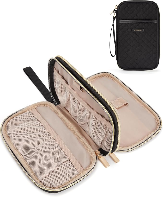 BAGSMART Electronic Cord Cable Organizer Travel Bag Case, Double Layers Tech Electronic Bag, Essentials for Charger, Cable, Phone, Flash drive, Black