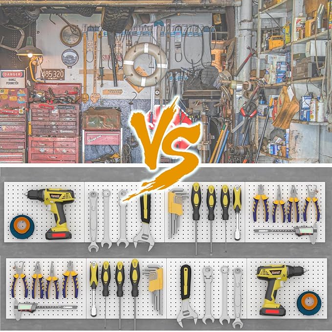 Peg Board,4 Pack Metal Peg Board Panels,White PegBoard Wall Organizer,16"x12" Small Tool Pegboard for Walls,Tools,Garage,Office,Kitchen