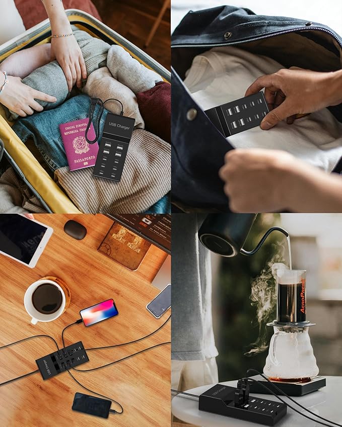 USB C Charger Block 10-Port USB-C Charging Station 6 USBC Ports & 4 USB-A Ports Total 50W USB Power Strip for Multi Devices for iPhone 16 17 15 14 13 12 Se, Galaxy, Pixel, Tablet, Camera, Headphones