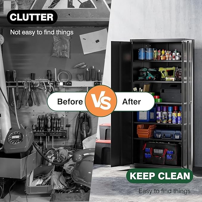 Letaya Metal Garage Storage Cabinets with Lock Door and Adjustable Shelves, Steel Tool Cabinets for Home,Office,Warehouse Organisieren (Black, 72" H)