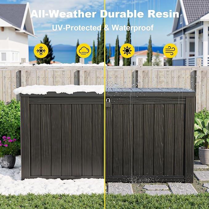 180 Gallon Outdoor Deck Box,Storage Lockable Waterproof Patio Furniture,Garden Tools,Cushions,Pool Accessories Outside Storage Resin Box(Black)