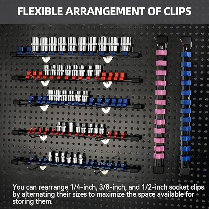 Socket Organizer Drive ABS Tools - Pink Socket Holder, Premium Quality 12 Pieces Socket Holders Kit 1/4-Inch x 64 Clips, 3/8-Inch x 60 Clips, 1/2-Inch x 48 Clips(12PC,Pink)