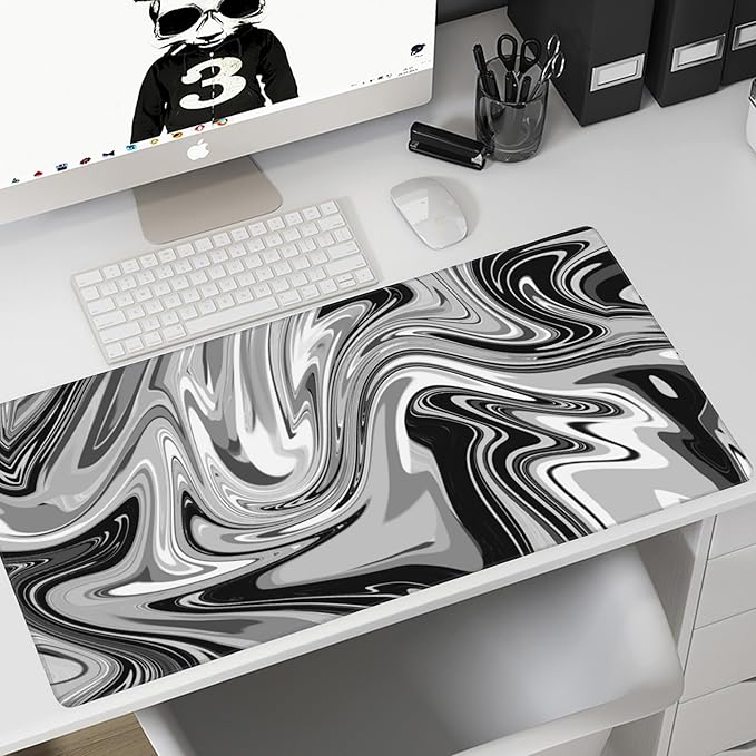 Desk Mat,Fluid Pattern Extended Gaming Mouse Pad,Large Non-Slip Rubber Base Mousepad with Stitched Edges,Waterproof Mouse Mat Desk Pad for Office Game Home 35.4x15.75 in