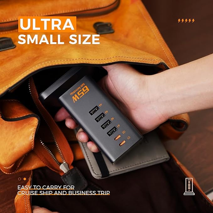 USB Charging Station for Multiple Devices PD 65W, TESSAN 9-in-1 USB C Charger Block for iPhone 17/16/15, MacBook, Tablet, Type C Desktop Charger with 3 AC, Home Travel Office Accessories