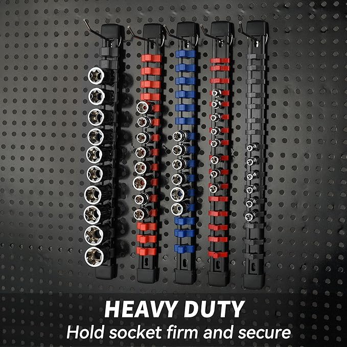 Socket Organizer Drive ABS Tools - Black Socket Holder, Premium Quality 6 Pieces Socket Holders Kit 1/4-Inch x 32 Clips, 3/8-Inch x 30 Clips, 1/2-Inch x 24 Clips(6PC,Black)