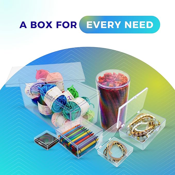 10-Pack Clear Hinged Plastic Containers, Keepsake Storage Boxes, 3 1/2" L x 2 9/16" W x 5/8" H, Made in USA, Plastic Display Case or Small Box for Storage and Organization