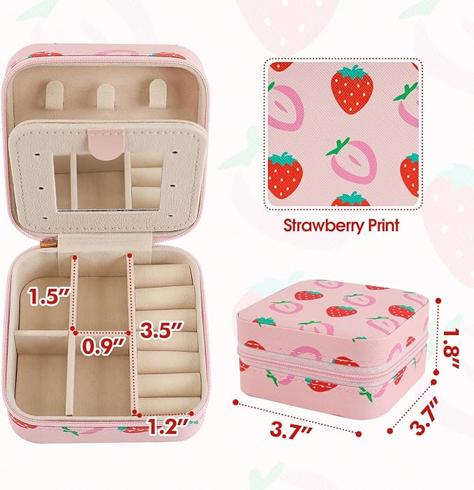 Strawberry Travel Jewelry Case Organizer, Small Jewelry Box For Rings Earrings Necklaces Lipsticks Storage Holder Case,Women Girl Birthday Christmas Gift
