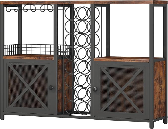 Homeiju Mini Bars for Home, Wooden Coffee Bar Cabinet, Modern Liquor Cabinet for Liquor and Glasses, Farmhouse Buffet Wine Cabinet with Storage Sideboard for Home Kitchen Dining Room