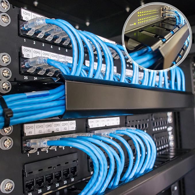 PATIKIL 1U 19 Inch Cable Manager, 6 Pack 24 Slot Horizontal Rack Mount Wire Management Metal Finger Duct Wire Organizer for Network Cabinet, Black