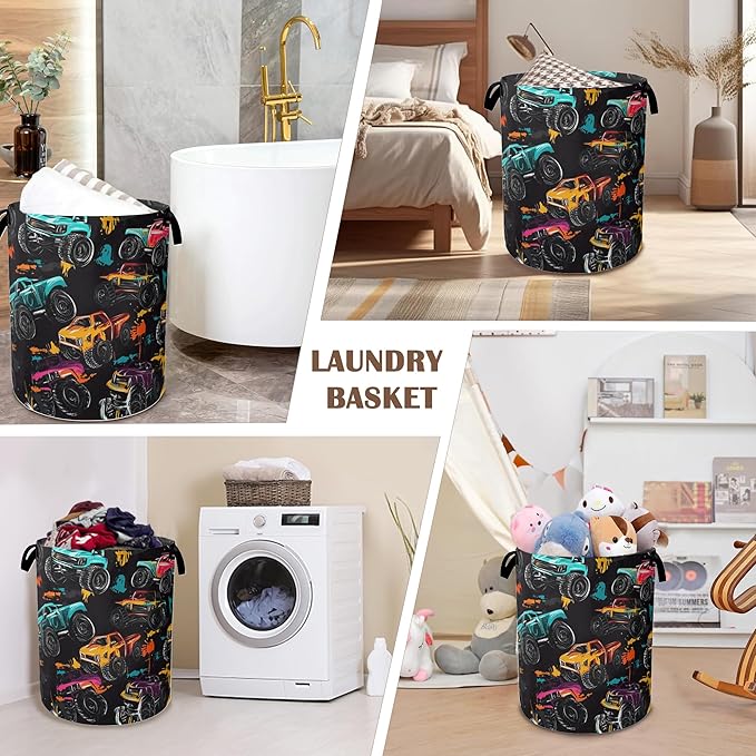 Laundry Hamper,Abstract Truck Laundry Basket,Waterproof Oxford Cloth Storage Basket with Handle for Clothes Books Nursery Home Storage Sundries 16"x20"