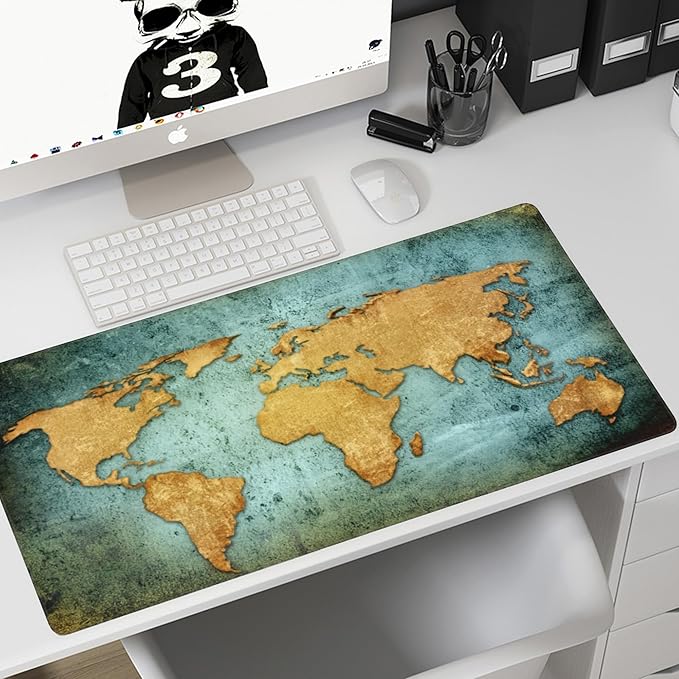 Desk Mat,World Map Extended Gaming Mouse Pad,Large Non-Slip Rubber Base Mousepad with Stitched Edges,Waterproof Mouse Mat Desk Pad for Office Game Home 35.4x15.75 in