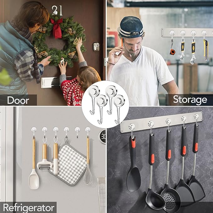 MIKEDE Magnetic Hooks, 40LBS Strong Neodymium Magnetic Hooks Heavy Duty, Swivel Swing Magnets with Hooks for Cruise, Hanging, Magnetic Refrigerator Hooks for Grill, Locker - 28 Pack