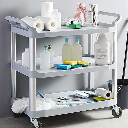 Amazon Basics 3 Shelves Utility Cart with 400 lbs Loading Capacity, Smooth move, Gray