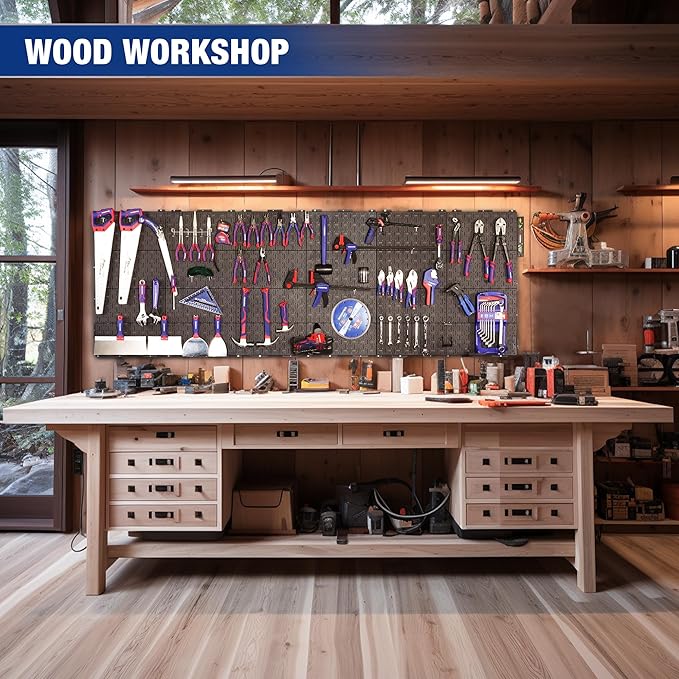 WORKPRO 16”x 16” Metal Peg Board, Foldable Black Pegboard for Wall Organization, Steel Panel with Round Holes & Vertical Slots, Ideal Tool Organizer in Office and Craft Room, 3 Pack