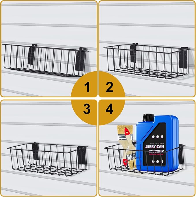 Heavy-Duty Slatwall Baskets and Hooks - Slatwall Accessories for Standard Slatwall Panels | Ideal for Organizing Garages and Workshops