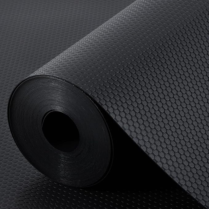 Black Shelf Liners for Kitchen Cabinets Non Adhesive Drawer Liner for Bathroom Waterproof Refrigerator Liners for Shelves Fridge Plastic Mats Cabinet Cupboard Liner 17.5 x 157.4 Inches