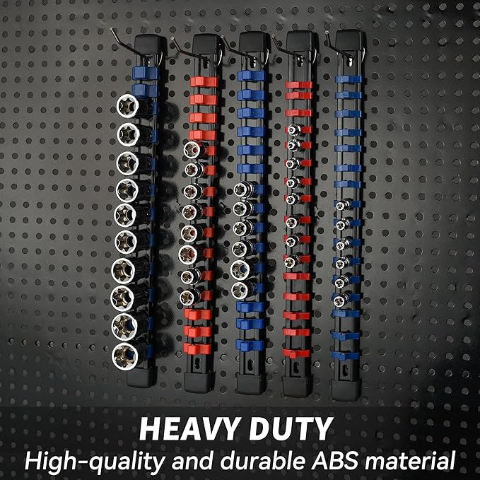 Socket Organizer Drive ABS Tools - Socket Holder, Premium Quality 6 Pieces Socket Holders Kit 1/4-Inch x 32 Clips, 3/8-Inch x 30 Clips, 1/2-Inch x 24 Clips