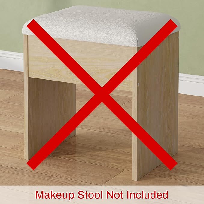 ONME Fluted Vanity Desk 47.2" with Mirror and Lights, Big Vanity with 5 Large Drawers and Adjustable Shelves, Makeup Vanity Table with Glass Top and Charging Station for Women and Girls Bedroom