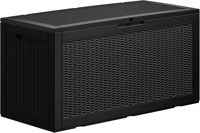 100 Gallon Deck Box, Resin Outdoor Indoor Waterproof Storage Box, Lockable Storage Box With Handle for Patio Furniture - Garden Tools - Swimming Pool Tools UV-Resistant, (100 Gallon Black)