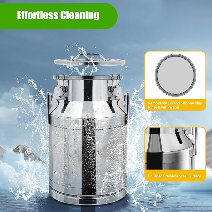 30L / 7.95Gallon Transport Cans Stainless Steel Milk Can Milk Bucket Wine Pail Bucket Milk Can Tote Jug with Sealed Lid Heavy Duty Wine Pail Liquid Storage