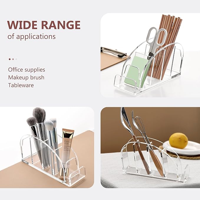 DINGHUO Acrylic 5 Compartments Remote Control Holder, Multi-functional Bedside Couch Living Home TV Remote Holder, Clear Desk Caddy Makeup Pen Organizer for Office Supplies Glasses Media Player