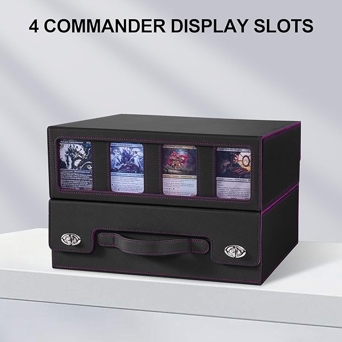 Trading Card Storage Box with Portable Handle, 3000+ MTG Storage Box with 4 Card Stoppers Commander Display Deck Box Card Case Top Loaders MTG TCG Sports Cards Commander Deck Box(Black&Purple)