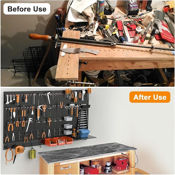TORACK Metal Pegboard Wall Organizer System for Garage, 109 PCS Pegboard Accessories Tool Organizer Kit with Pegboard Bins, Hooks, Pegboard Tool Storage System for Workbench(Black)