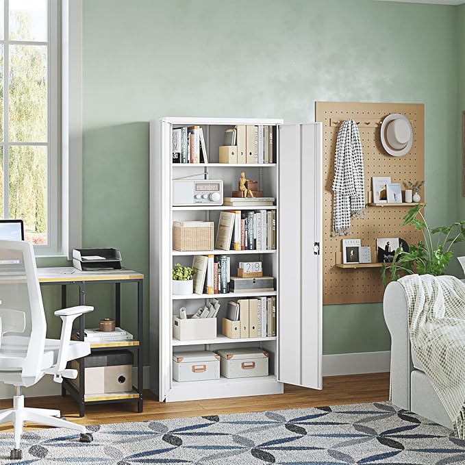 Letaya Metal Garage Storage Cabinets with Lock Door and Adjustable Shelves, Steel Tool Cabinets for Home,Office,Warehouse Organisieren (White, 72" H)