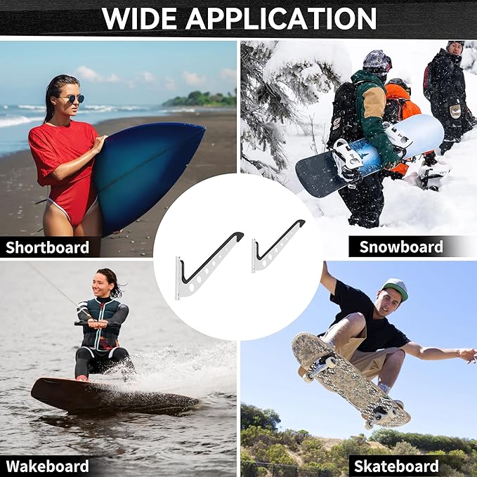 1 Board Surf Rack Wall Mount for Surfboard, Wakeboard, Snowboard Storage Adjustable Wall Hangers Boards Display,White