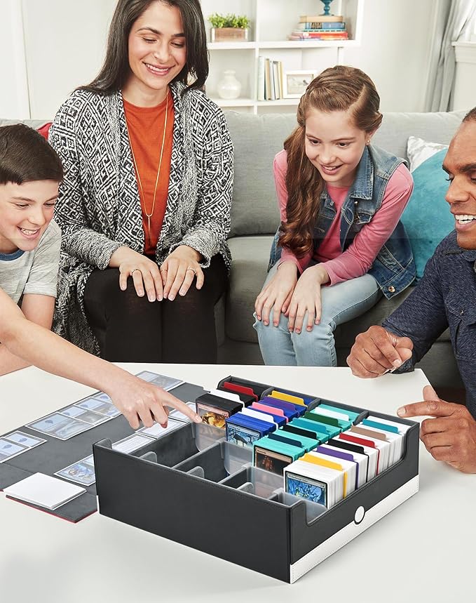 ZLCA Card Storage Box Holds 3200+, Deck Storage Case with 4 Stoppers, Card Organizer for TCG MTG PTCG(Red&White)