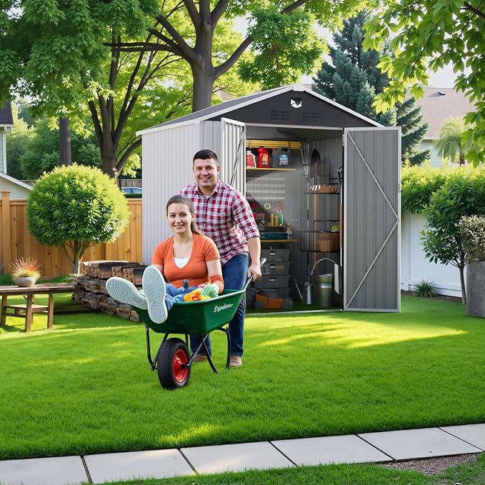 Metal Storage Shed,Outdoor Storage Building 8x6,Large Backyard Shed with Lockable Door,Waterproof Outside Storage Shed,White