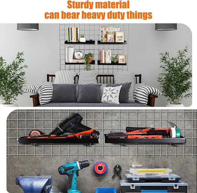 Coume 4 Pcs Gridwall Shelf Grid Panel Display Shelf Metal Wire Wall Rack Gridwall Shelving Wall Hanging Baskets for organizing Accessory for Garage, Crafts Room, Workbench (15.75" X 7.87")