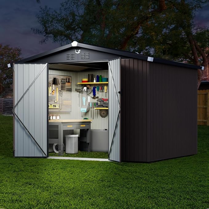 Metal Storage Shed,10x8 Outdoor Storage Building,Large Backyard Sheds with Lockable Doors,Waterproof Outside Storage Sheds