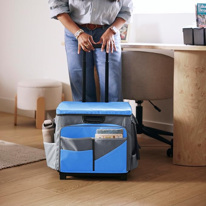 Mobile Utility Cart with Storage Organizer Bag, Rolling Cart, Blue/Grey