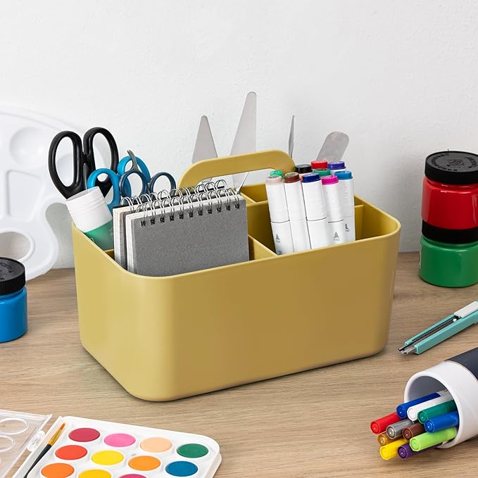 Tiawudi Multipurpose Caddy Organizer, Plastic Caddy with Handle, Stackable Desk Organizer for Stationery, Marker and Pencil, Office Supplies Organizer, Dorm Caddy