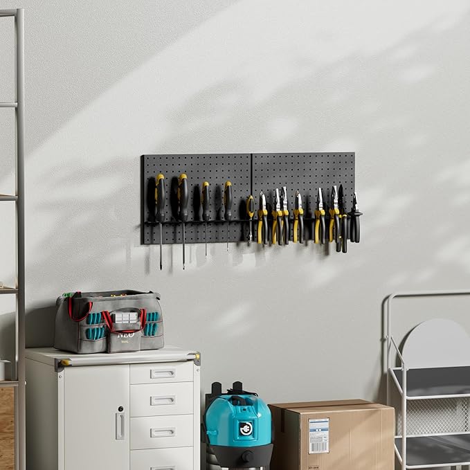 G.CORE Heavy Duty Metal Pegboard Organizer - Wall Storage Steel Peg Board Panels Set 1/4 inch Round Holes 17"x13" 2 Pack Garage Craft Tool Display Hanging Rack Organization Kit with Mounting Hardware