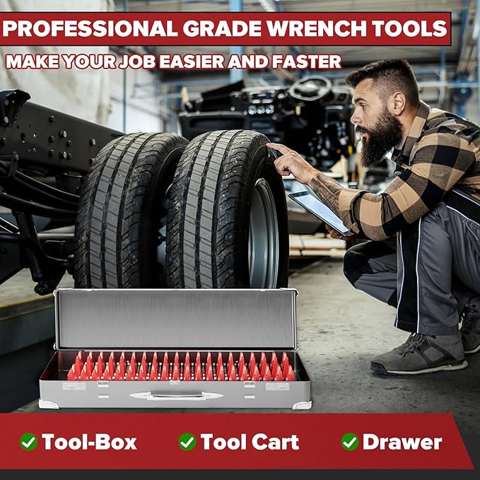 40PCS Magnetic Wrench Organizer Holder - Wrench Tool Organizers for Tool Drawer Storage, Wrenchs Storage Set with Metric & SAE Label, Organization Tool Gift for Professional Mechanics Men, Red