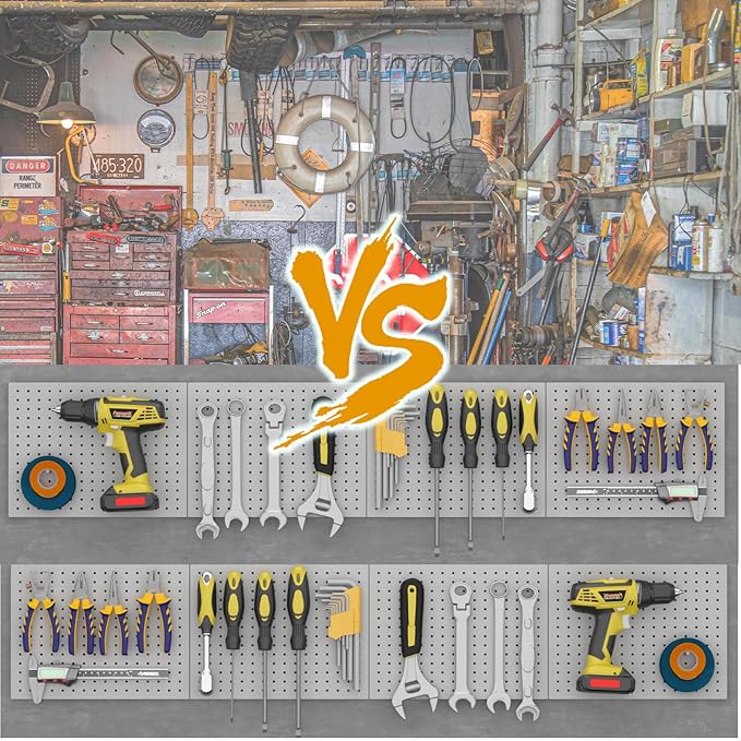 Peg Board,4 Pack Metal Pegboard Panels,PegBoard Wall Organizer,16"x12" Steel PegBoard for Walls,Tools,Garage,Office,Kitchen