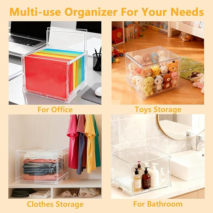 File Organizer Box with Lid,Hanging Filing Folder Organizer for Document Storage with Plastic Slide,Letter-size File Holder Filing Box for Office/Home/Decor/(2Pack)