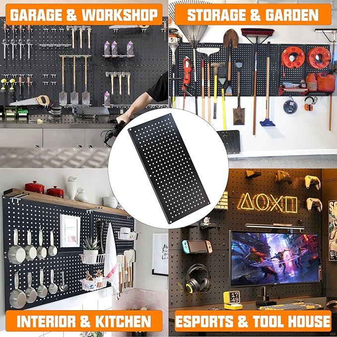 Metal Pegboard Storage System, Garage Wall Organizer, Tool Storage Panels for Workbench (Black 31.5"x15.75"-4PCS)