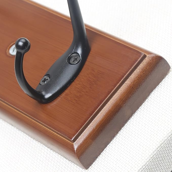 Dseap Coat Rack Wall Mounted: 10-Hooks, 16" Hole to Hole, 38-1/4" Long, Wood Coat Hooks Wall Mounted, Hook Rack, Hook Rail, Hooks for Hanging Coats, Brown & Black