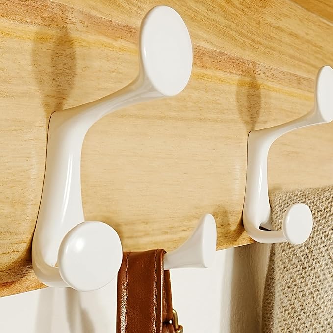 SKOLOO Wall Shelf with Hooks, 24-Inch Coat Rack Wall Mount with Shelf Organizer - Lightweight & Sturdy, 5 Tri Hooks - Perfect for Entryway, Hallway, Living Room, Bedroom, Mudroom, Natural & White