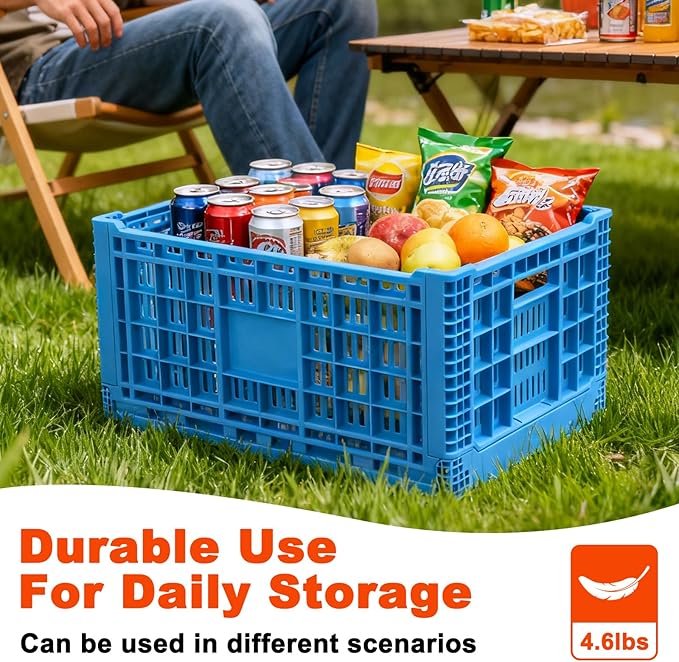 72L Collapsible Milk Crates with Handles, Plastic Storage Crates, Milk Crates for Storage, Foldable Storage Crate for Organizing, Grocery & Camping (1 pack) (23.6 "L × 15.7" W × 11.82 "H)