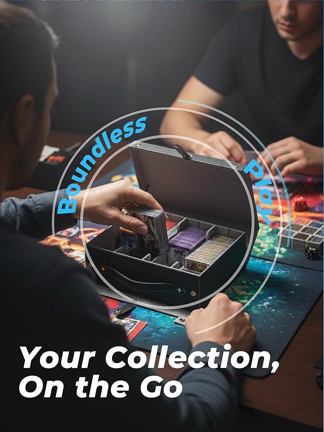 Top Loader Compatible Trading Card Storage Box with Handle, Small Case & Dividers - 2000+ Capacity Magnetic Deck Box for MTG Commander, for TCG, Sports Cards & Collectibles, Black Grey