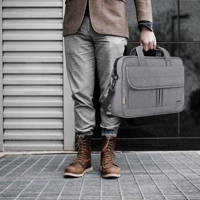 Taygeer Laptop Bag for Men, Water Resistant Crossbody Messenger Shoulder Bag for Business, Professional Premium Office Briefcase, Portable 15.6 Inch Carry On Laptop Case for Notebook/Computer, Grey